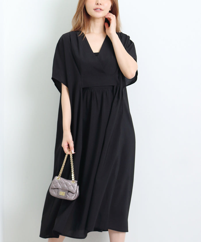 マーサ MARTHA カシュクールネックワイドワンピース （ブラック） ブラック