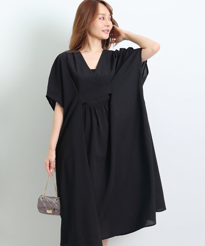 マーサ MARTHA カシュクールネックワイドワンピース （ブラック） ブラック