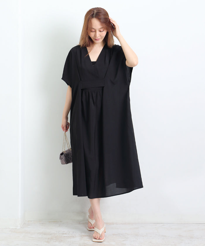 マーサ MARTHA カシュクールネックワイドワンピース （ブラック） ブラック