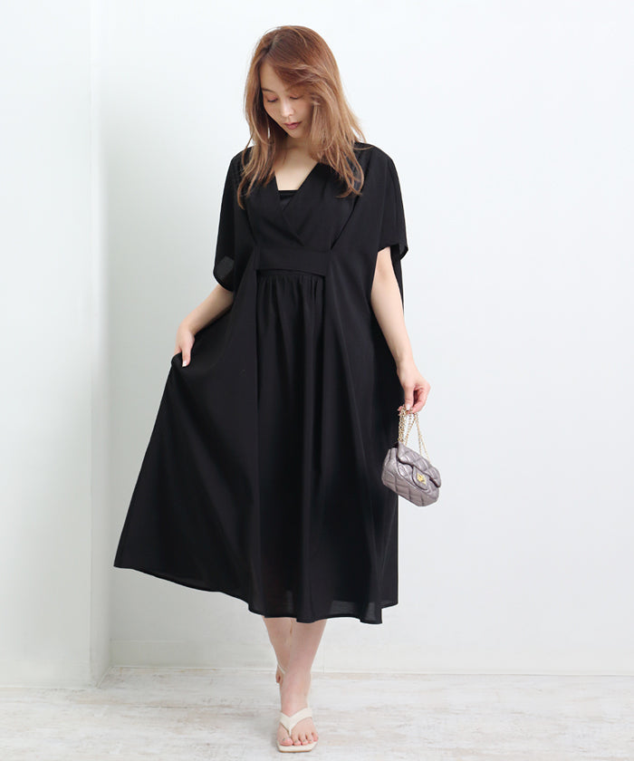 マーサ MARTHA カシュクールネックワイドワンピース （ブラック） ブラック