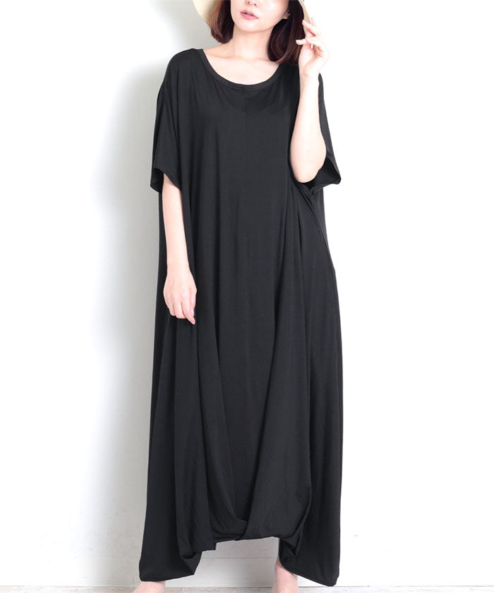 マーサ MARTHA タックヘムワイドワンピース （ブラック） ブラック