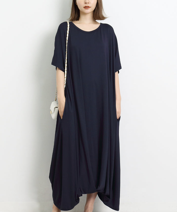 マーサ MARTHA タックヘムワイドワンピース （ネイビー） ネイビー