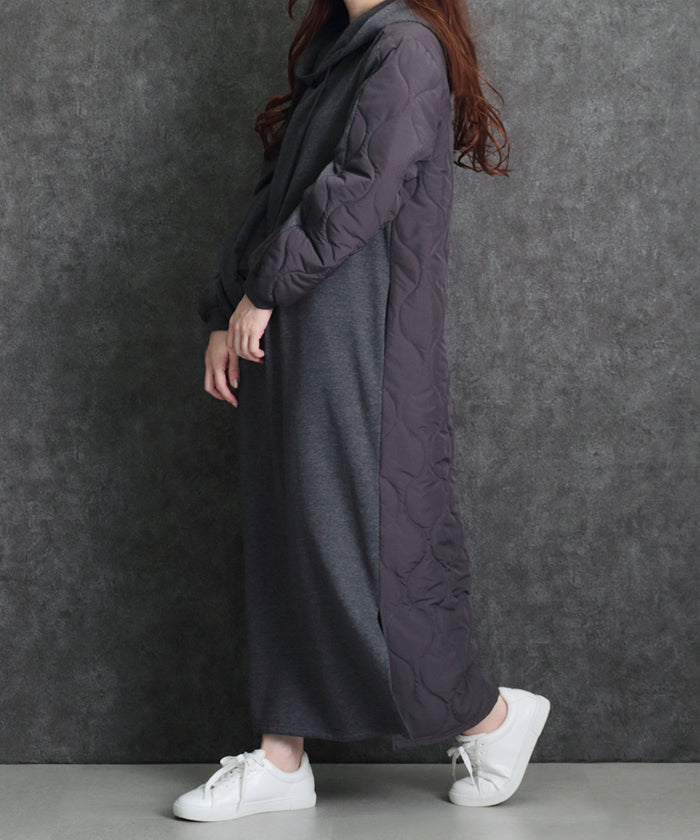 マーサ MARTHA ひょうたんキルトパーカーワンピース （チャコール） チャコール