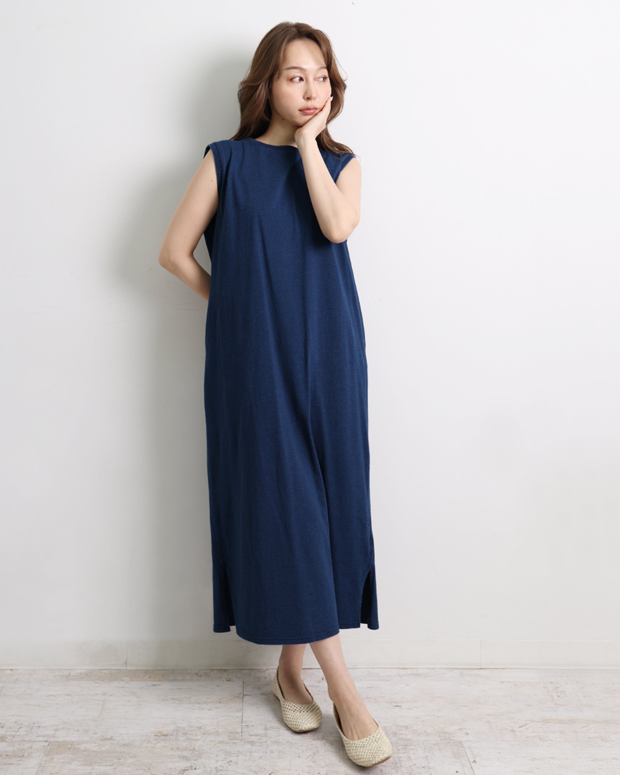 マーサ MARTHA ノースリーブデニムジャージーワンピース （ブルー） ブルー
