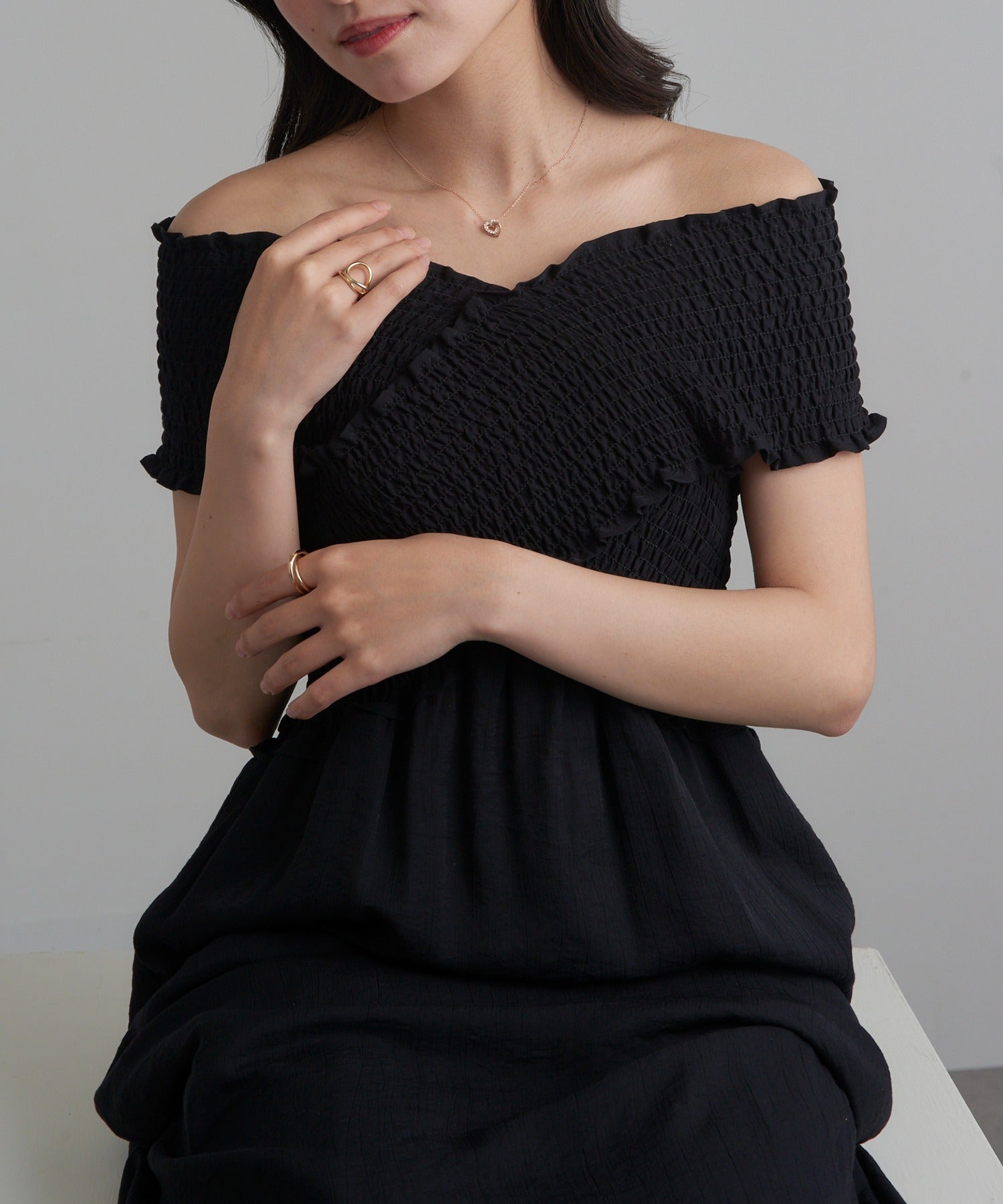 マガジンデモードシュシュ MAGASIN DE MODE Chou Chou ネックレス ニッケルフリー ダブル ハート メタル ストーン プチネックレス OSWY （ピンク） ピンク
