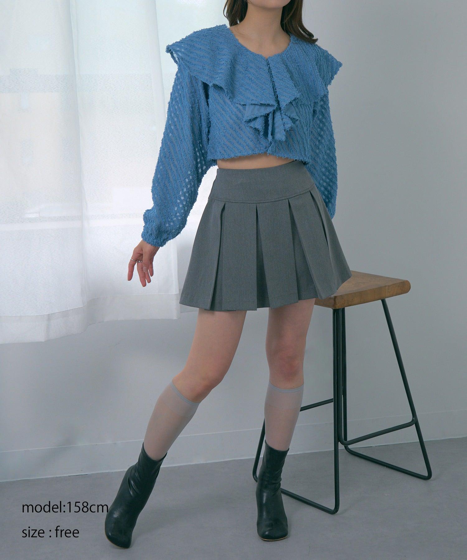 マガジンデモードシュシュ MAGASIN DE MODE Chou Chou シアー ミニフリンジジャガード クロップドブラウス XNN （ブルー） ブルー