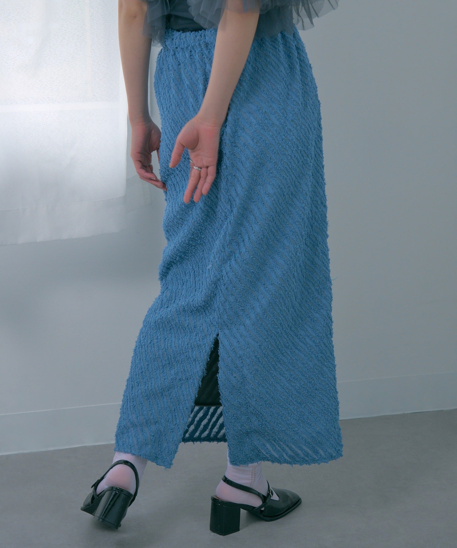 マガジンデモードシュシュ MAGASIN DE MODE Chou Chou シアー ミニフリンジジャガード タイトスカート XNN （ブルー） ブルー