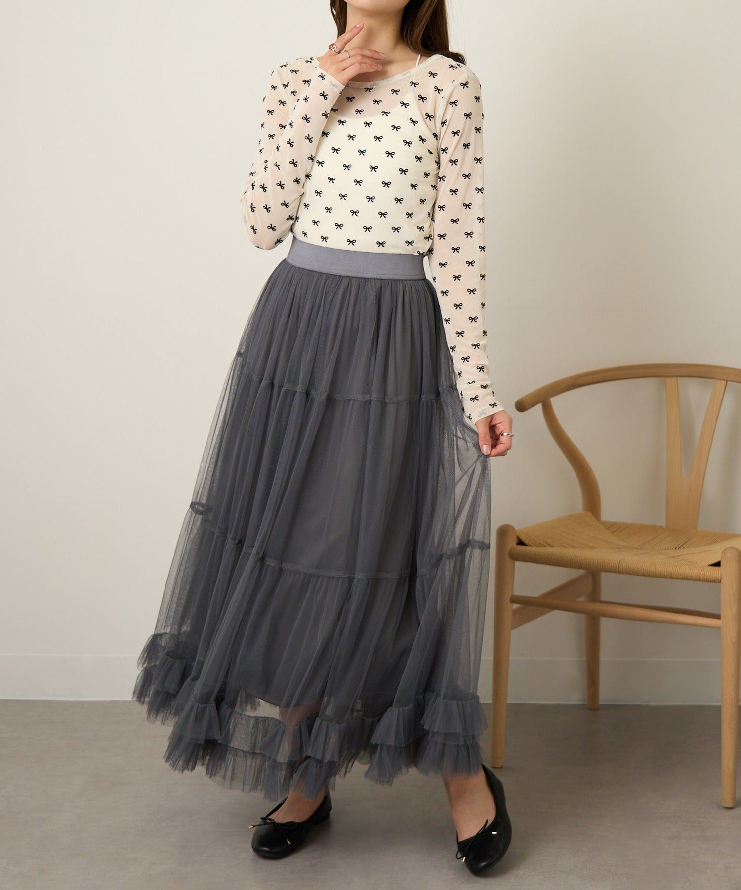 マガジンデモードシュシュ MAGASIN DE MODE Chou Chou シアーリボンフロッキープルオーバー DTK （アイボリー） アイボリー