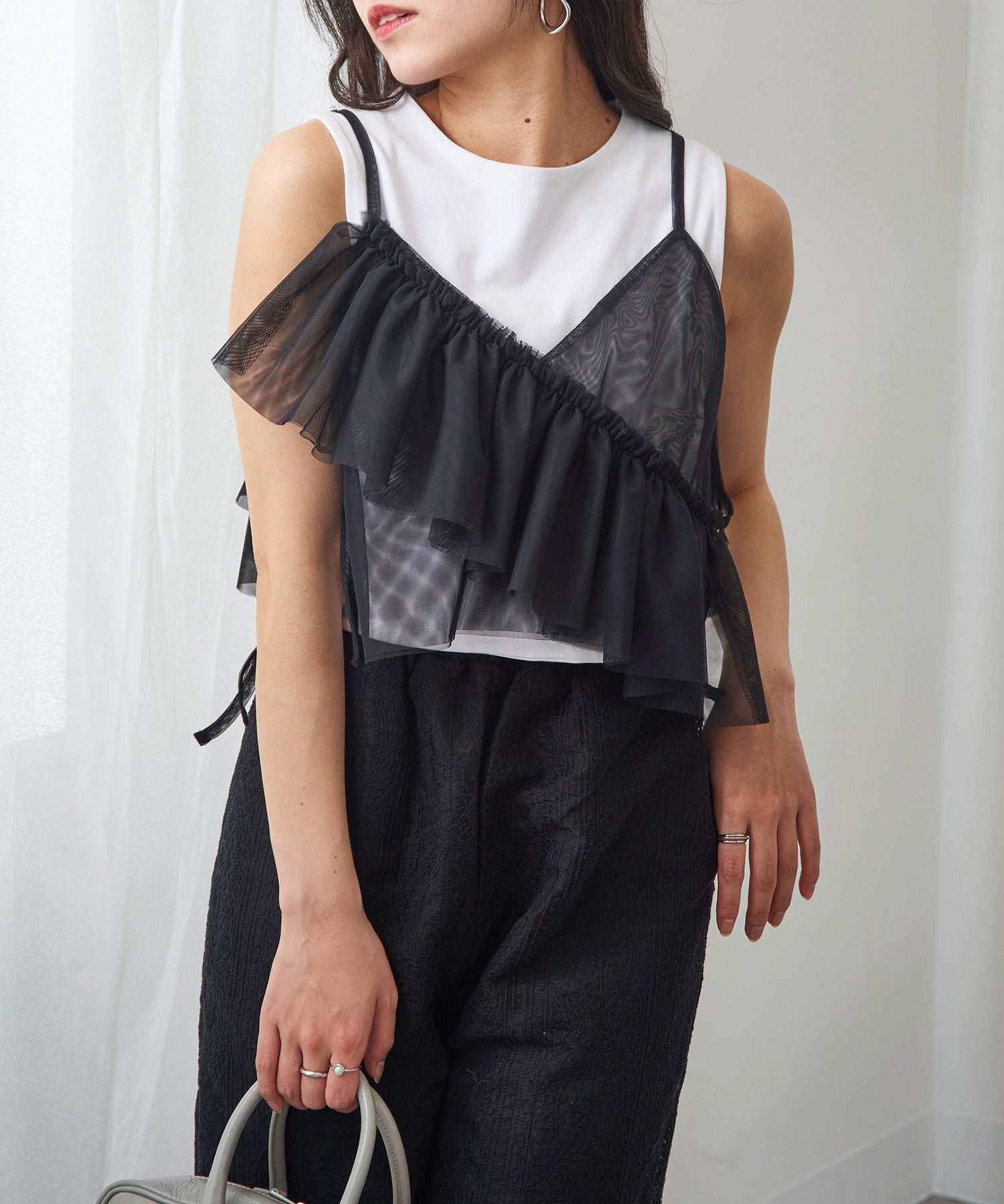 マガジンデモードシュシュ MAGASIN DE MODE Chou Chou チュールアシメフリルビスチェ XNN （ブラック） ブラック
