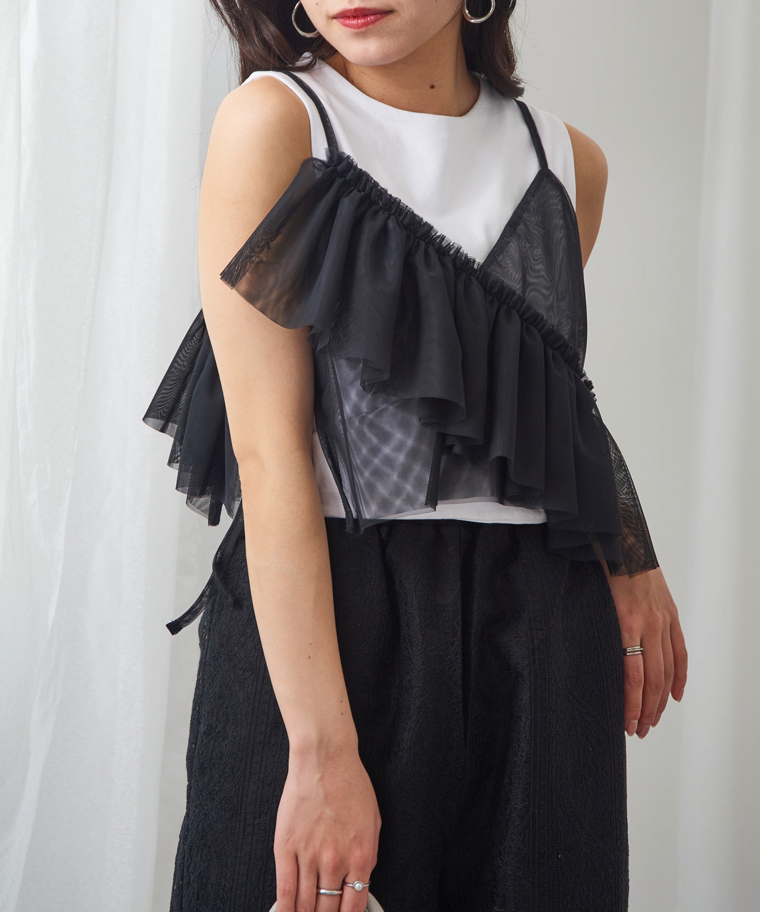 マガジンデモードシュシュ MAGASIN DE MODE Chou Chou チュールアシメフリルビスチェ XNN （ブラック） ブラック
