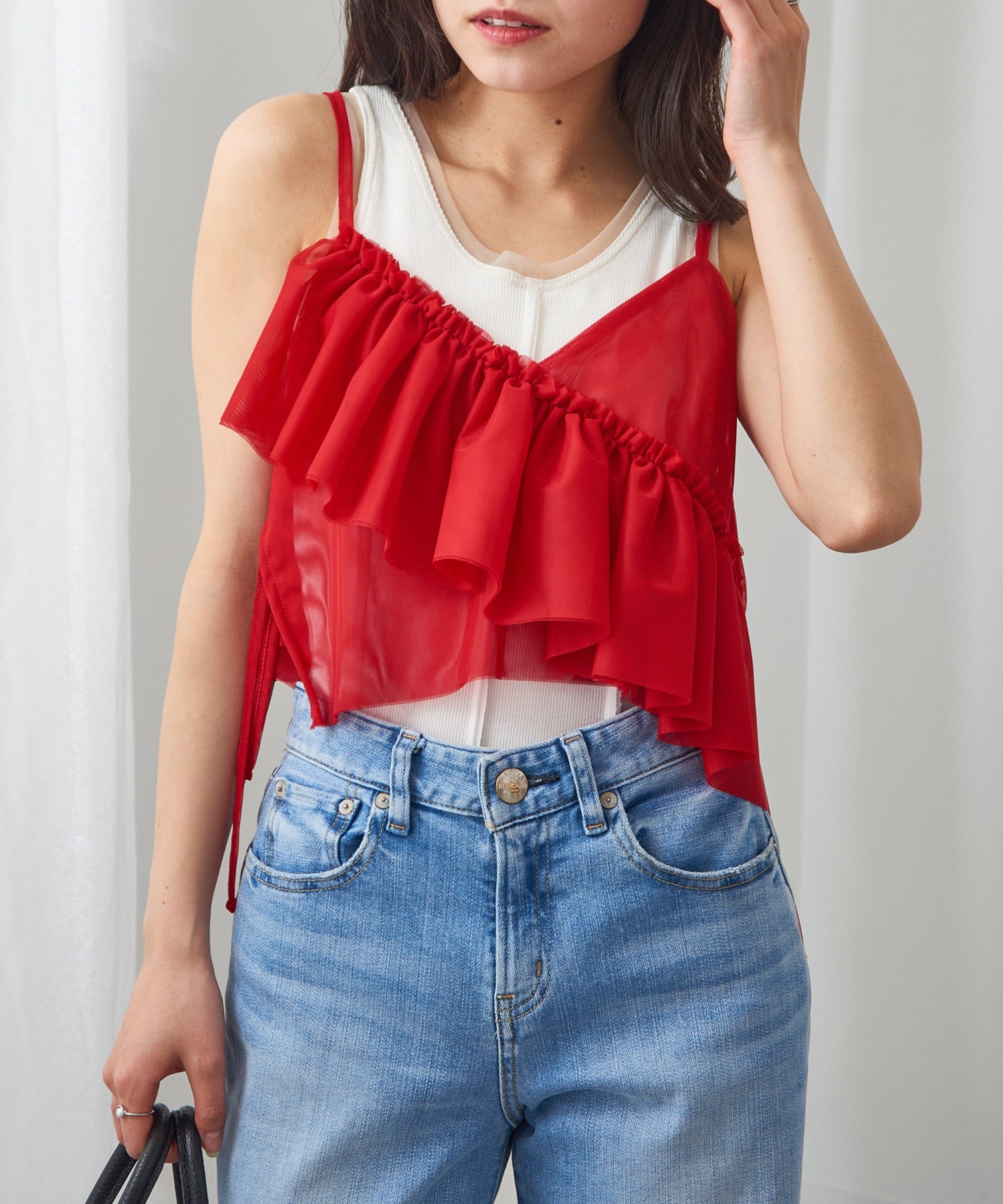 マガジンデモードシュシュ MAGASIN DE MODE Chou Chou チュールアシメフリルビスチェ XNN （レッド） レッド