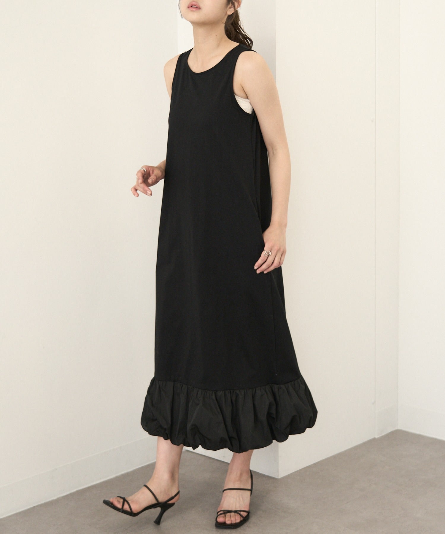 マガジンデモードシュシュ MAGASIN DE MODE Chou Chou CVC天竺×T/Nタフタ ドッキング裾バルーンワンピース XNN （ブラック） ブラック