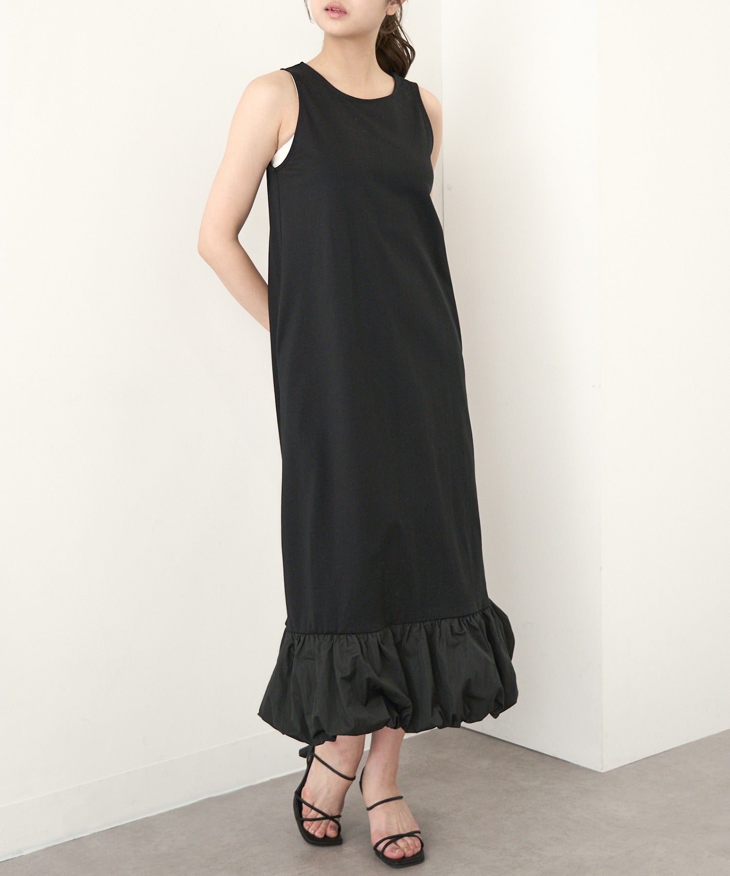 マガジンデモードシュシュ MAGASIN DE MODE Chou Chou CVC天竺×T/Nタフタ ドッキング裾バルーンワンピース XNN （ブラック） ブラック