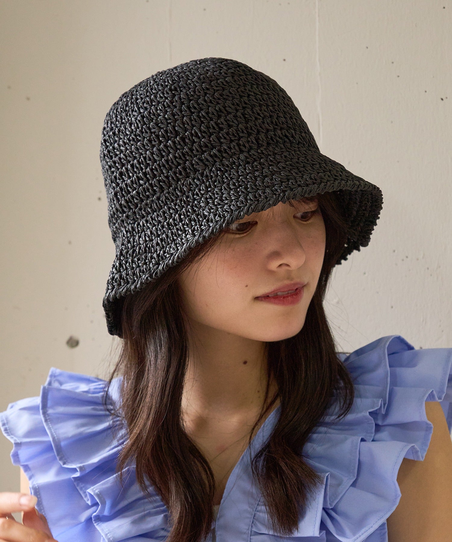 マガジンデモードシュシュ MAGASIN DE MODE Chou Chou ペーパーバケットハット KNF127 （ブラック） ブラック