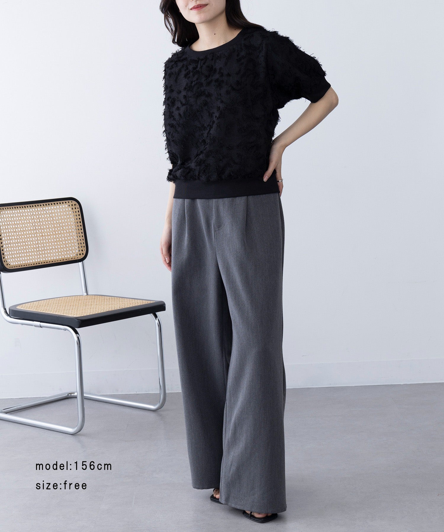 マガジンデモードシュシュ MAGASIN DE MODE Chou Chou フリンジジャカードプルオーバー trc （ブラック） ブラック