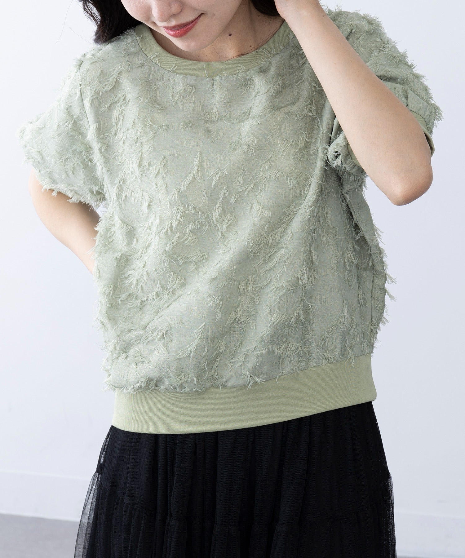マガジンデモードシュシュ MAGASIN DE MODE Chou Chou フリンジジャカードプルオーバー trc （ミント） ミント