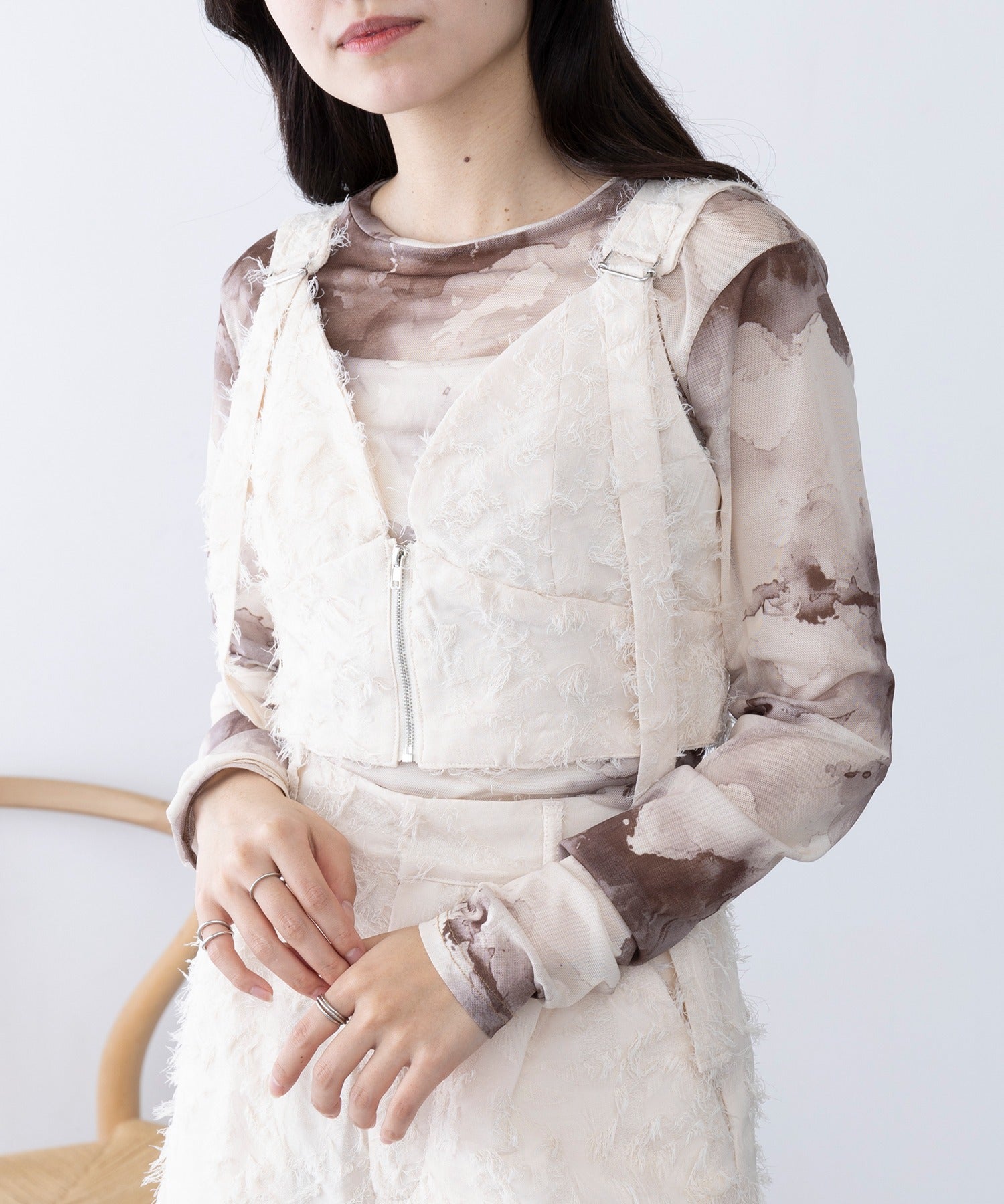 マガジンデモードシュシュ MAGASIN DE MODE Chou Chou フリンジジャカードビスチェ trc （アイボリー） アイボリー