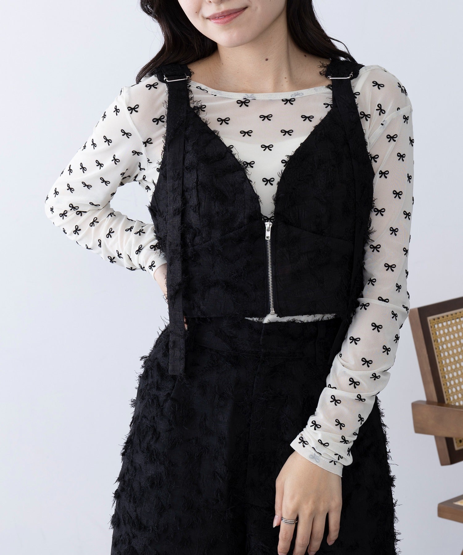 マガジンデモードシュシュ MAGASIN DE MODE Chou Chou フリンジジャカードビスチェ trc （ブラック） ブラック