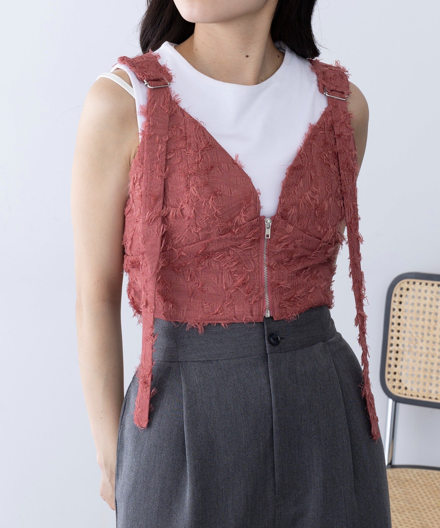マガジンデモードシュシュ MAGASIN DE MODE Chou Chou フリンジジャカードビスチェ trc （ピンク） ピンク