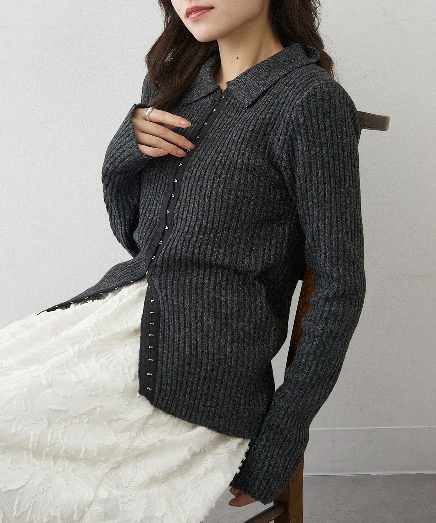 マガジンデモードシュシュ MAGASIN DE MODE Chou Chou ミックスホック付きポロニット DTK （ブラウン） ブラウン