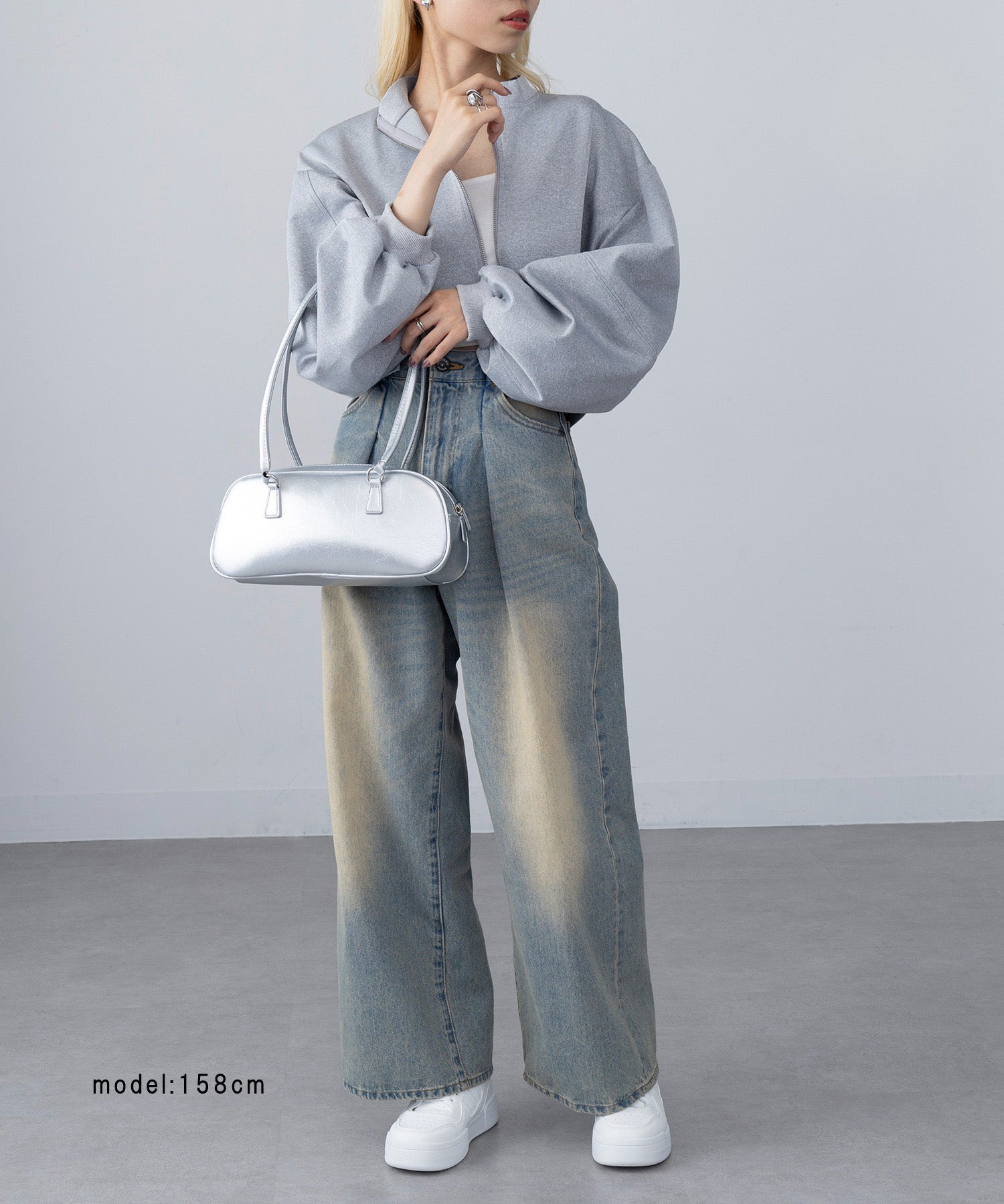 マガジンデモードオンジェナ MAGASIN DE MODE Onjna ロングハンドルミニボストンバッグ KNF127 （シルバー） シルバー