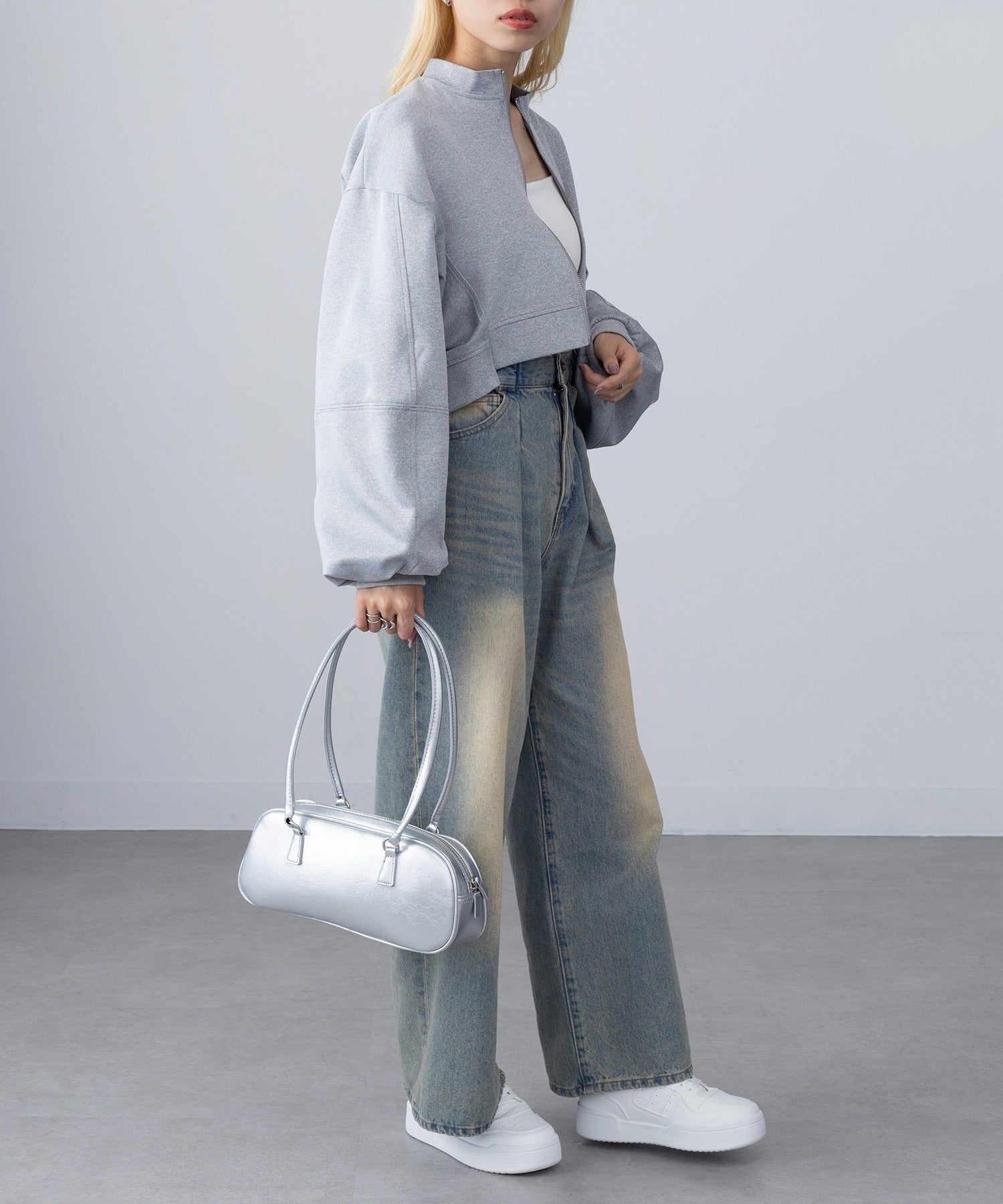 マガジンデモードオンジェナ MAGASIN DE MODE Onjna ロングハンドルミニボストンバッグ KNF127 （シルバー） シルバー