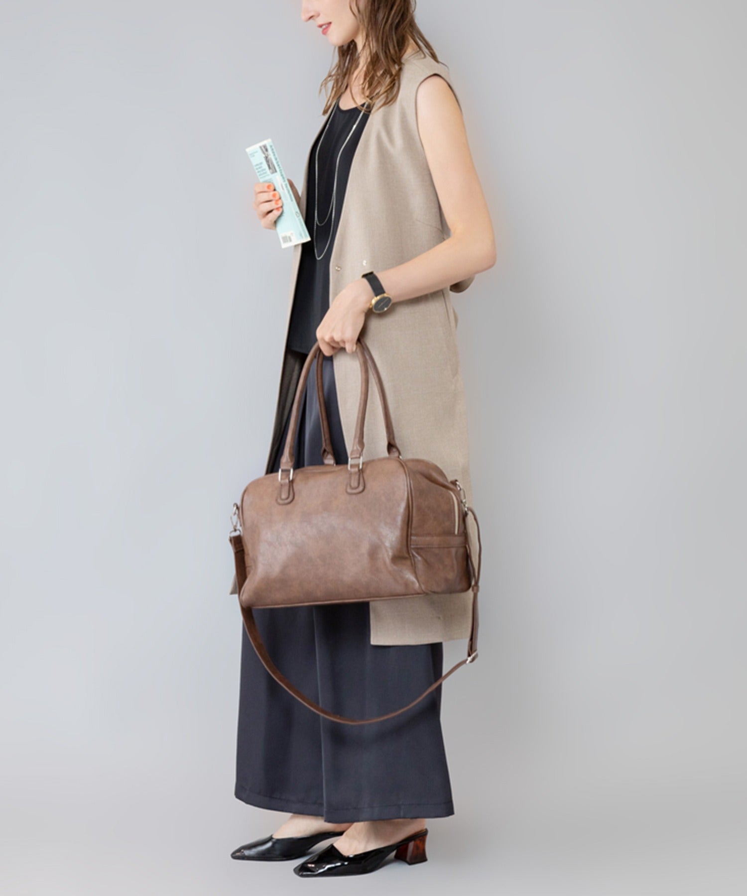マガジンデモードオンジェナ MAGASIN DE MODE Onjna フェイクレザー2wayラージボストン SNBD （ブラウン） ブラウン