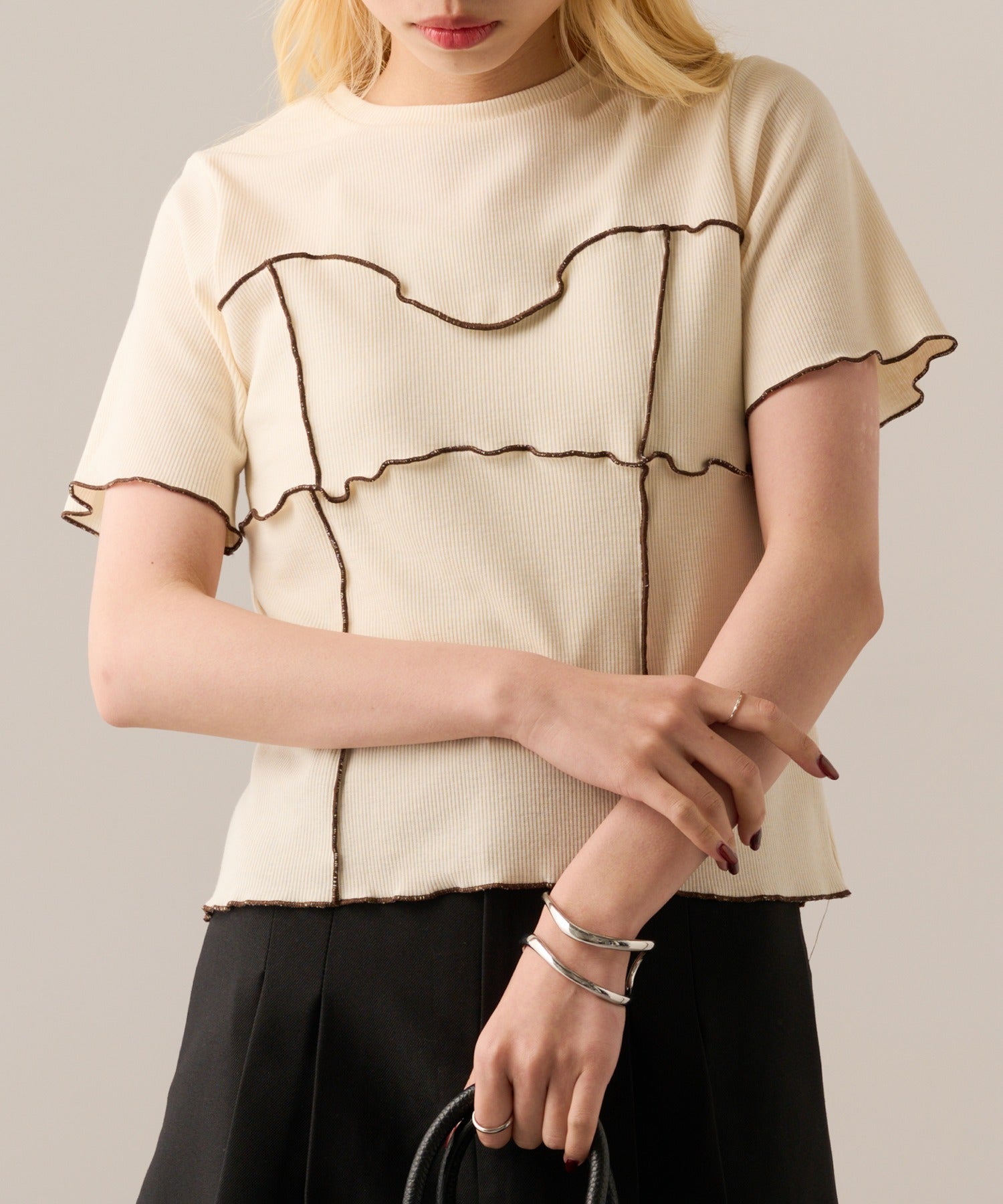 マガジンデモードオンジェナ MAGASIN DE MODE Onjna Cut rib color scheme mellow pull over / カットリブ配色メロープルオーバー DTK （アイボリー） アイボリー