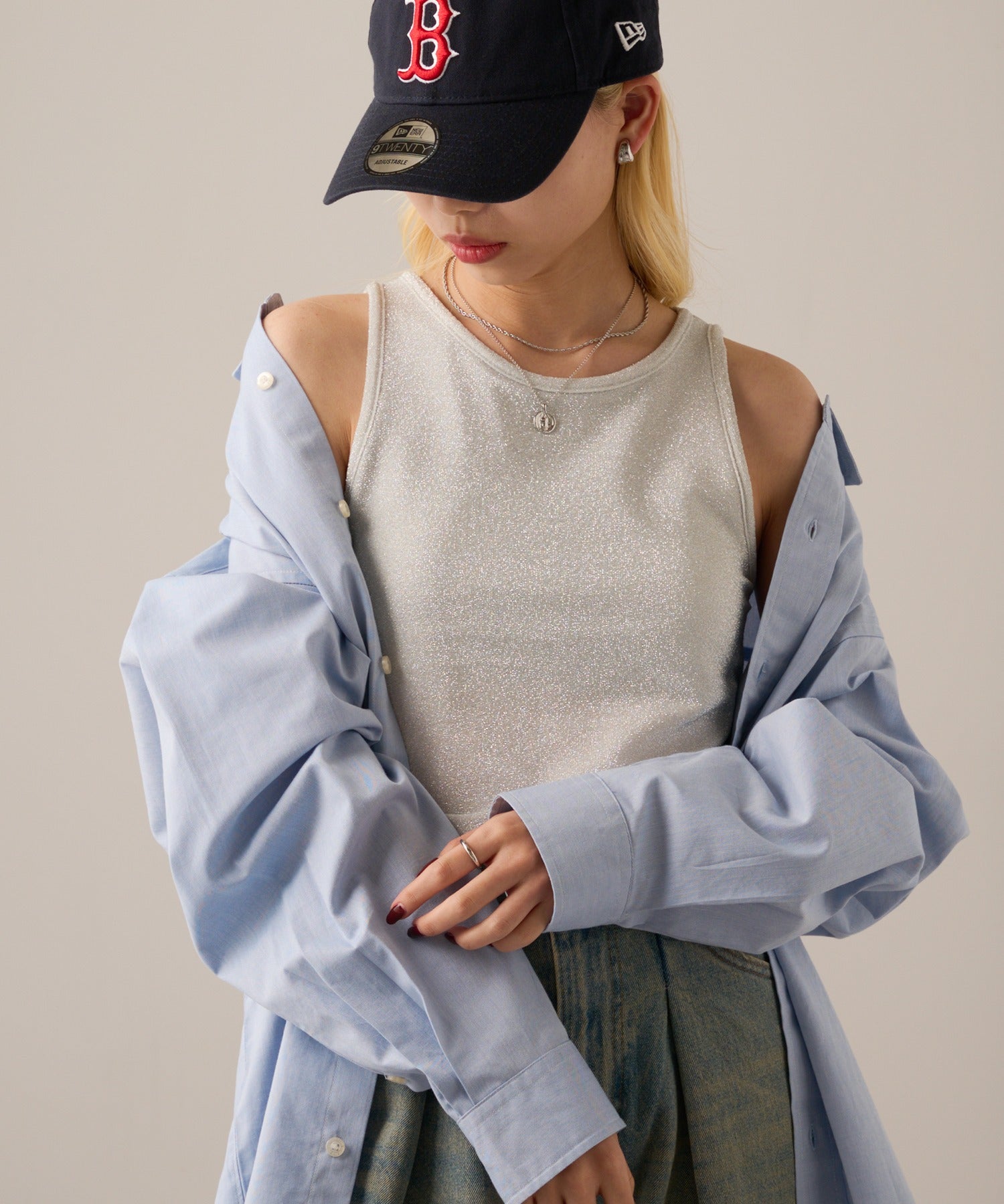 マガジンデモードオンジェナ MAGASIN DE MODE Onjna Glitter american sleeve tank / ラメアメスリタンクトップ カップ付きインナー DTK （オフホワイト） オフホワイト