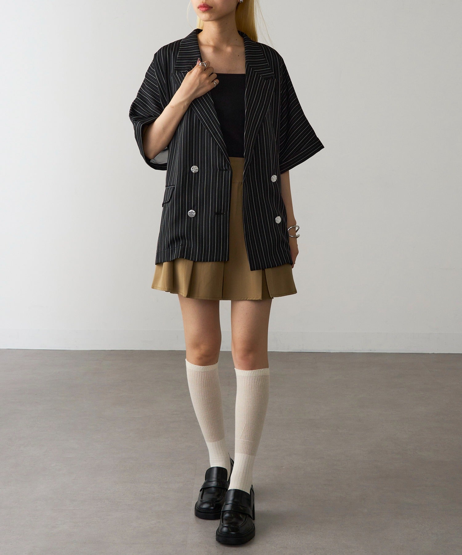 マガジンデモードオンジェナ MAGASIN DE MODE Onjna バックオーガンザヘリンボーンサマーWジャケット trc （ブラック） ブラック