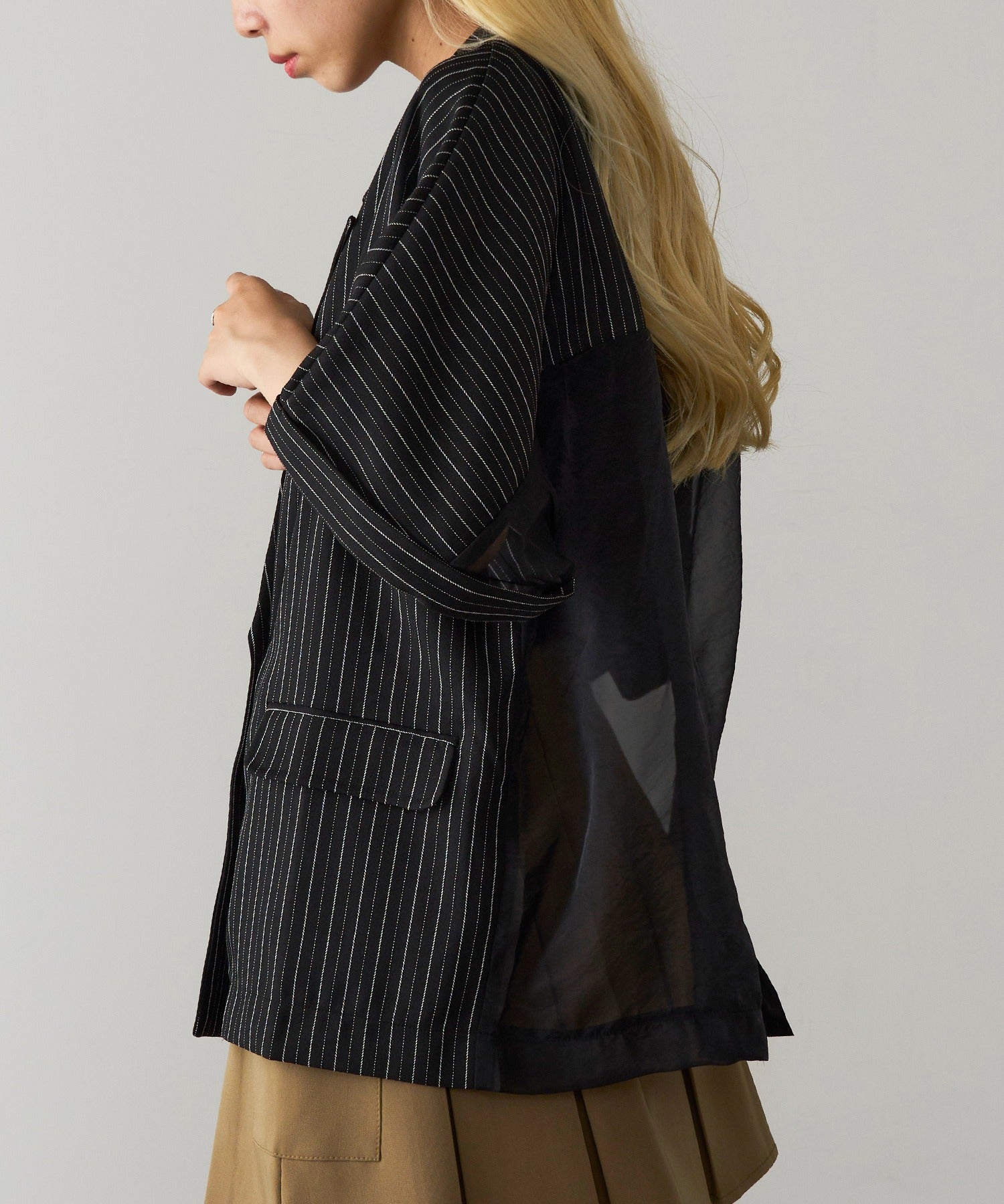 マガジンデモードオンジェナ MAGASIN DE MODE Onjna バックオーガンザヘリンボーンサマーWジャケット trc （ブラック） ブラック