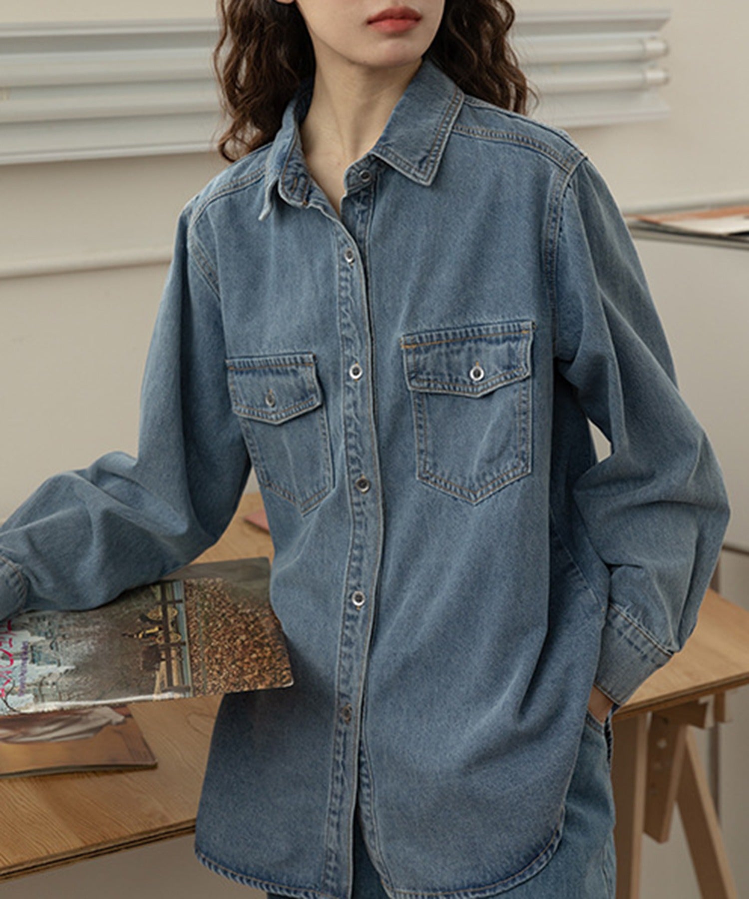 エーバイマガジンデモード A by MAGASIN DE MODE ウォッシュ加工デニムシャツ KNF （ブルー） ブルー