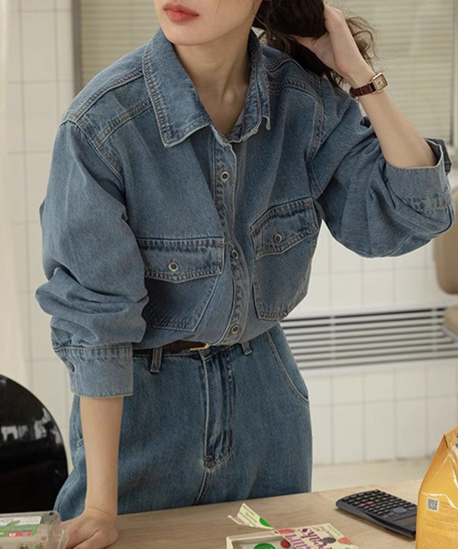 エーバイマガジンデモード A by MAGASIN DE MODE ウォッシュ加工デニムシャツ KNF （ブルー） ブルー