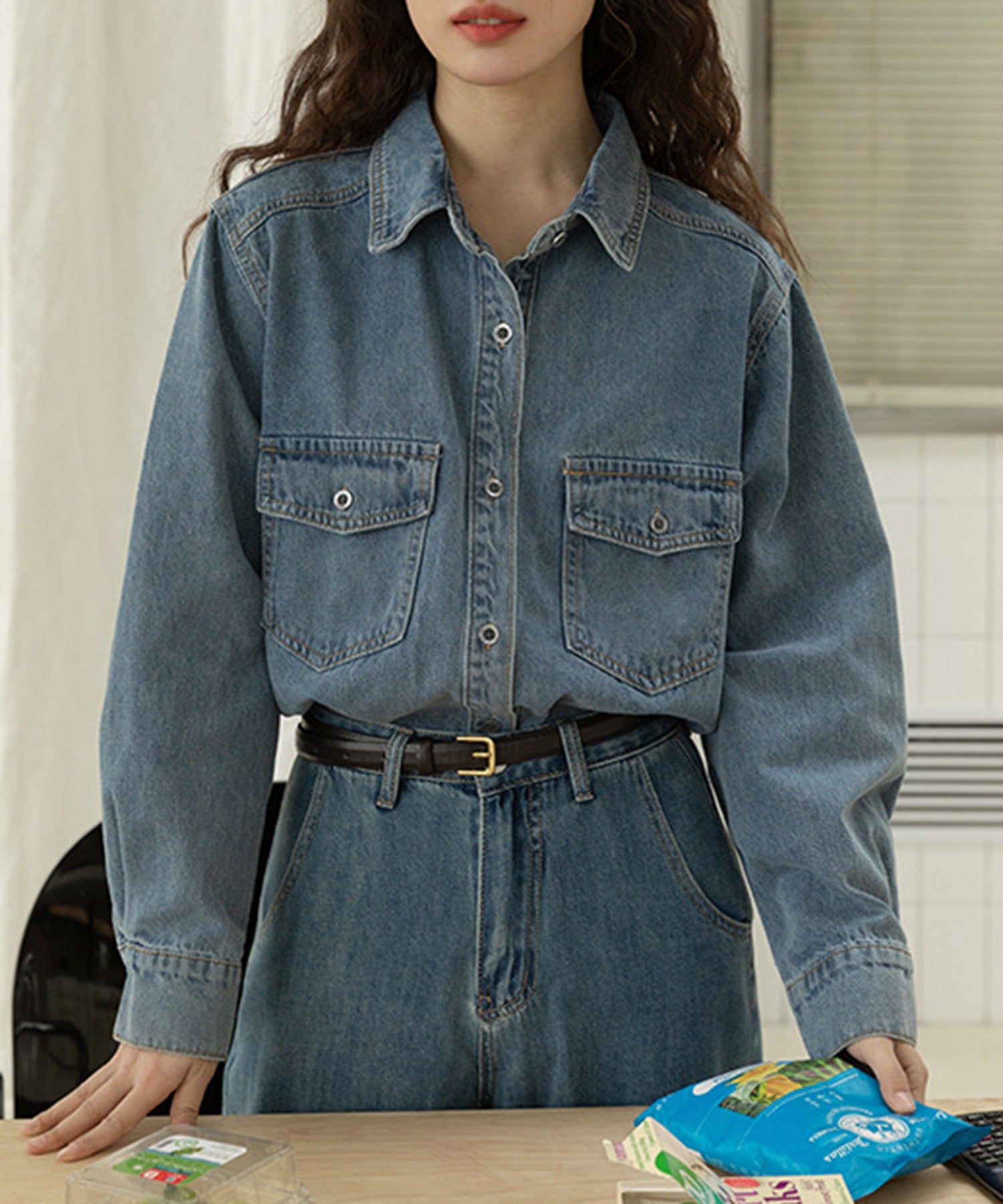 エーバイマガジンデモード A by MAGASIN DE MODE ウォッシュ加工デニムシャツ KNF （ブルー） ブルー