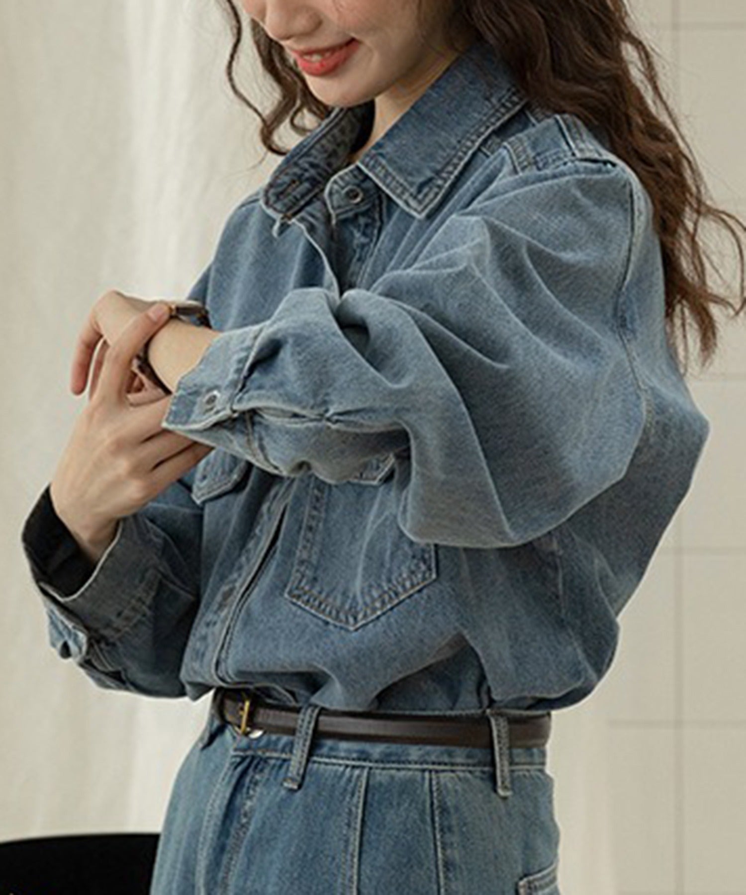 エーバイマガジンデモード A by MAGASIN DE MODE ウォッシュ加工デニムシャツ KNF （ブルー） ブルー