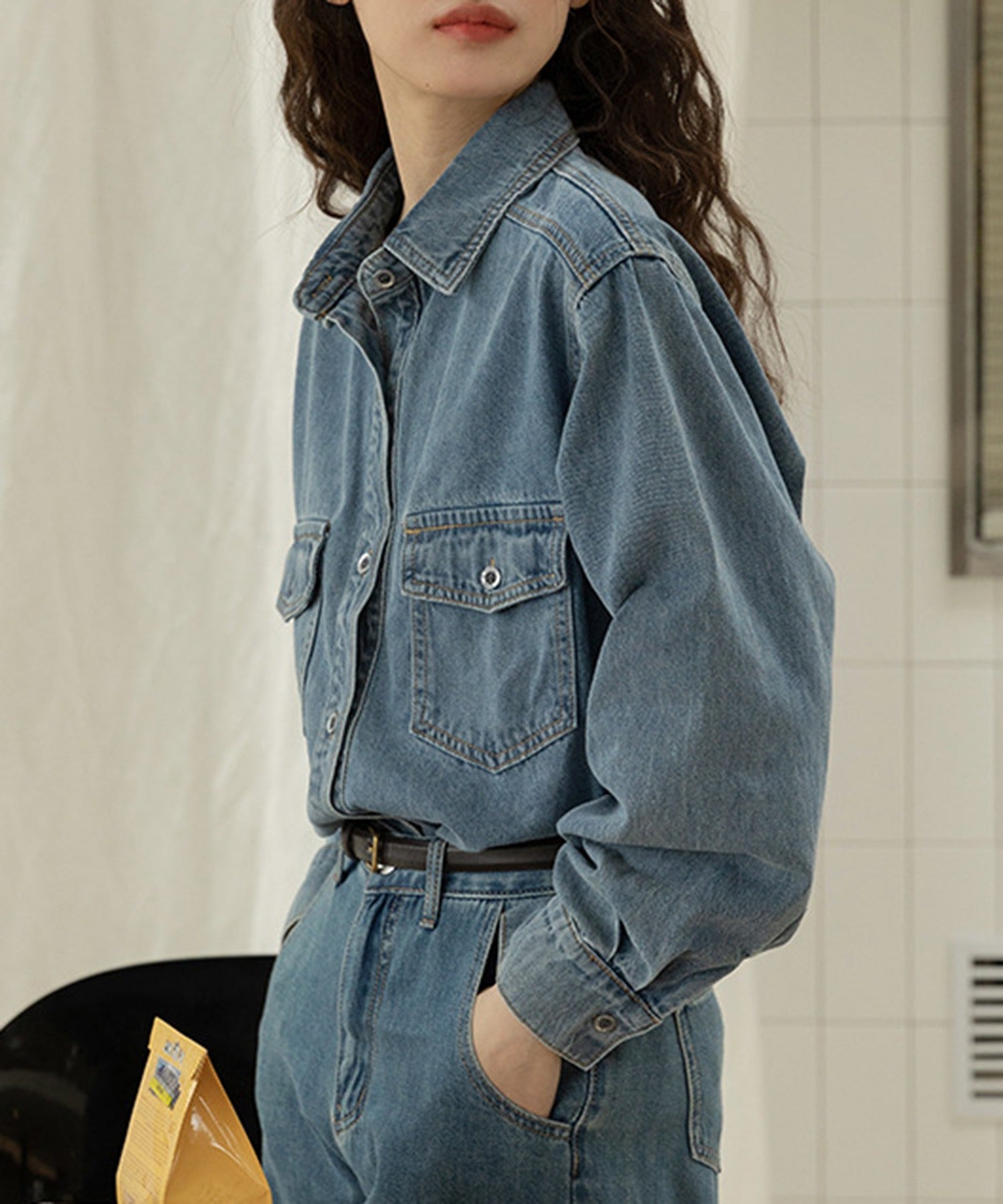 エーバイマガジンデモード A by MAGASIN DE MODE ウォッシュ加工デニムシャツ KNF （ブルー） ブルー