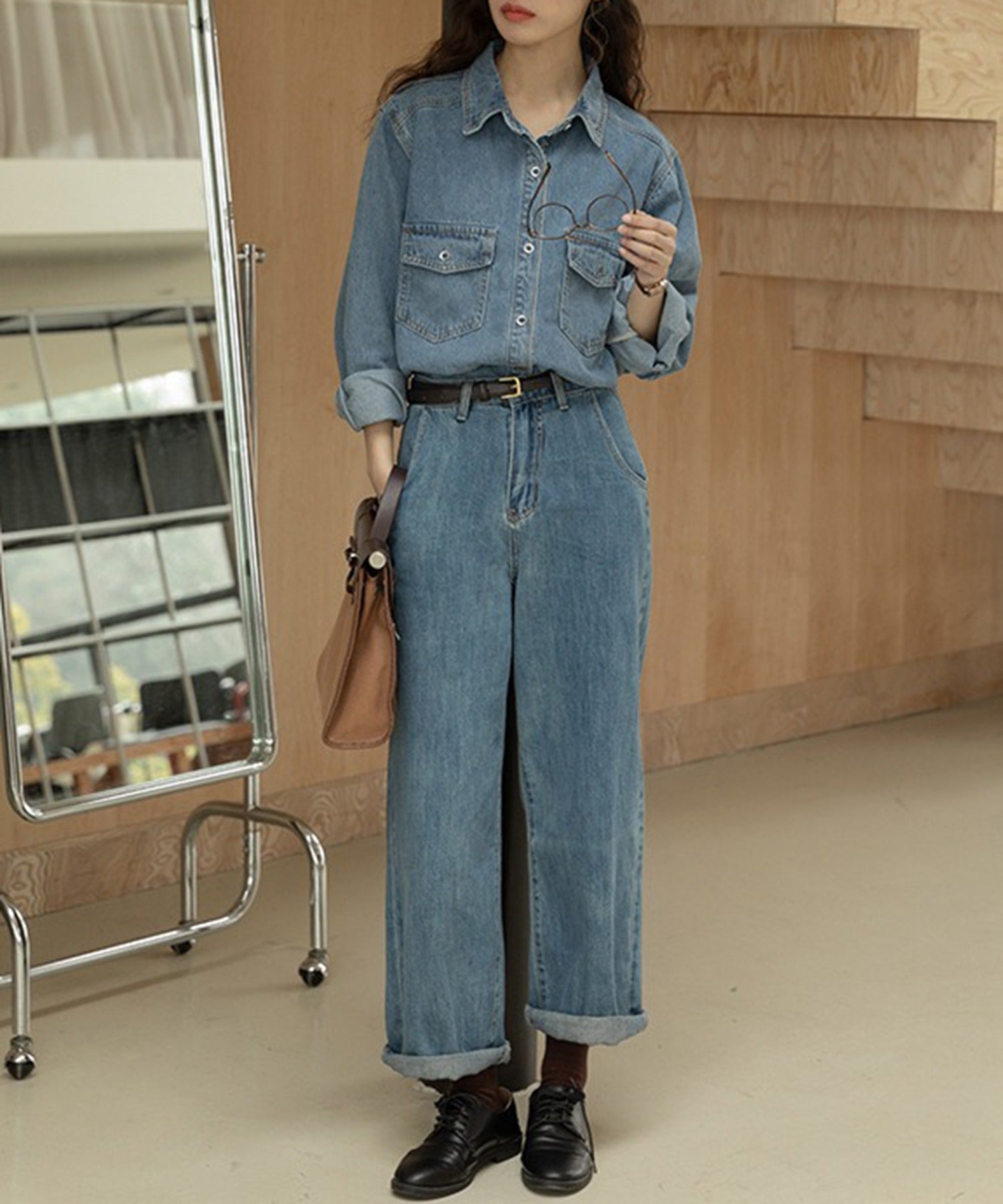 エーバイマガジンデモード A by MAGASIN DE MODE ウォッシュ加工デニムシャツ KNF （ブルー） ブルー