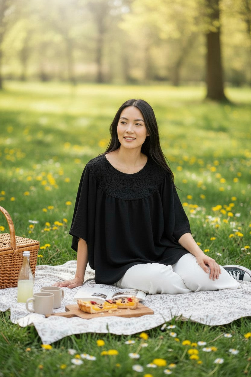 マハラモダン MAHARA MODERN ヴィンテージワッシャーレースポンチョ （ブラック） ブラック