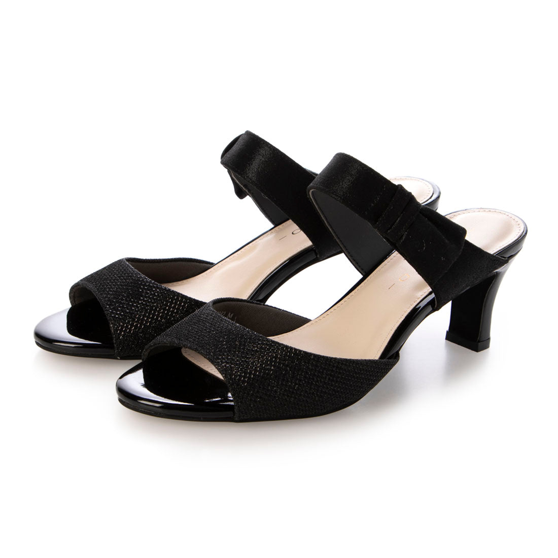 メルモ MELMO リボンモチーフシャイニーミュールサンダル （ブラック） ブラック