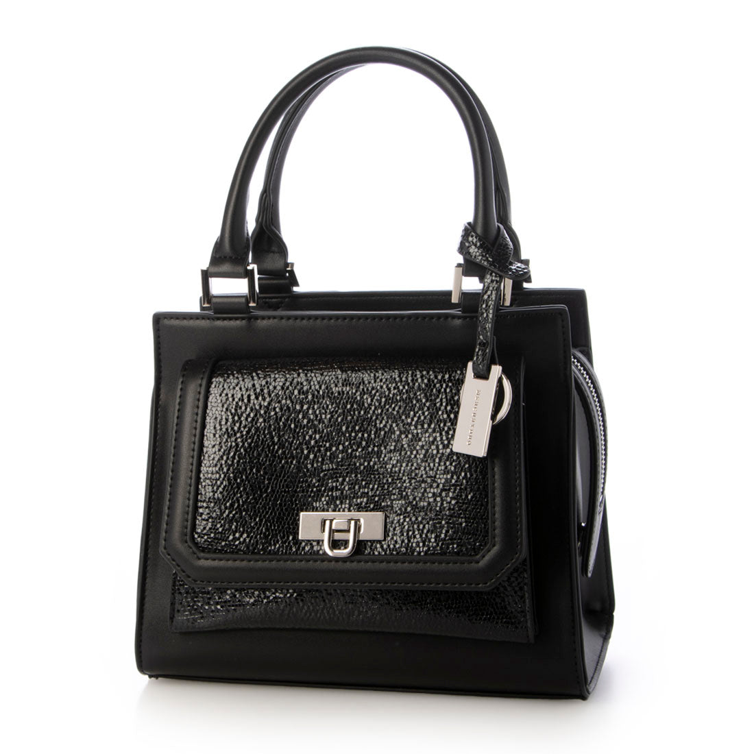 マーキュリーデュオ MERCURYDUO メタリッククラック調型押し フラップハンドバッグ （BLK） BLK