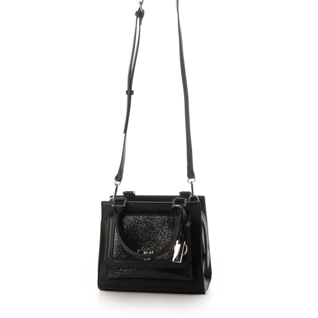 マーキュリーデュオ MERCURYDUO メタリッククラック調型押し フラップハンドバッグ （BLK） BLK