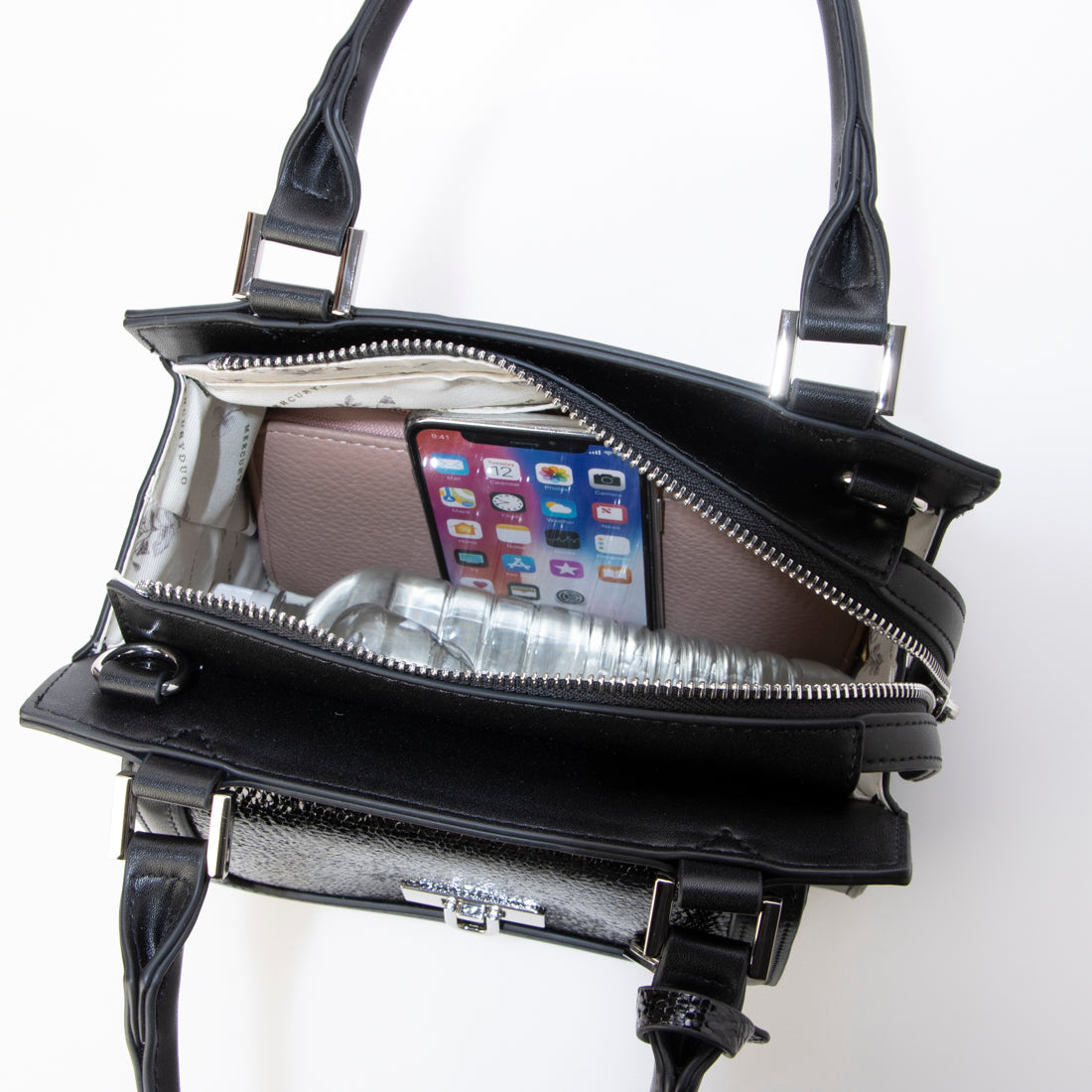 マーキュリーデュオ MERCURYDUO メタリッククラック調型押し フラップハンドバッグ （BLK） BLK