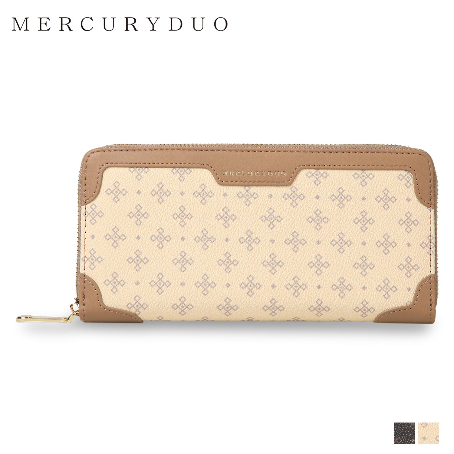マーキュリーデュオ MERCURYDUO マーキュリーデュオ MERCURYDUO 財布 長財布 レディース ラウンドファスナー MONOGRAM LONG WALLET ブラック ベージュ 黒 MER-90060W （ブラック(76)） ブラック(76)