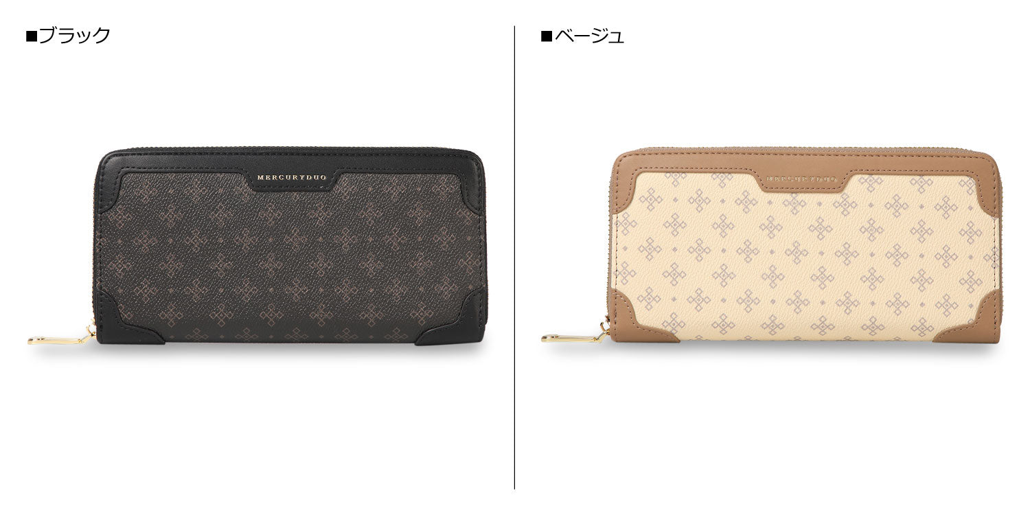 マーキュリーデュオ MERCURYDUO マーキュリーデュオ MERCURYDUO 財布 長財布 レディース ラウンドファスナー MONOGRAM LONG WALLET ブラック ベージュ 黒 MER-90060W （ブラック(76)） ブラック(76)