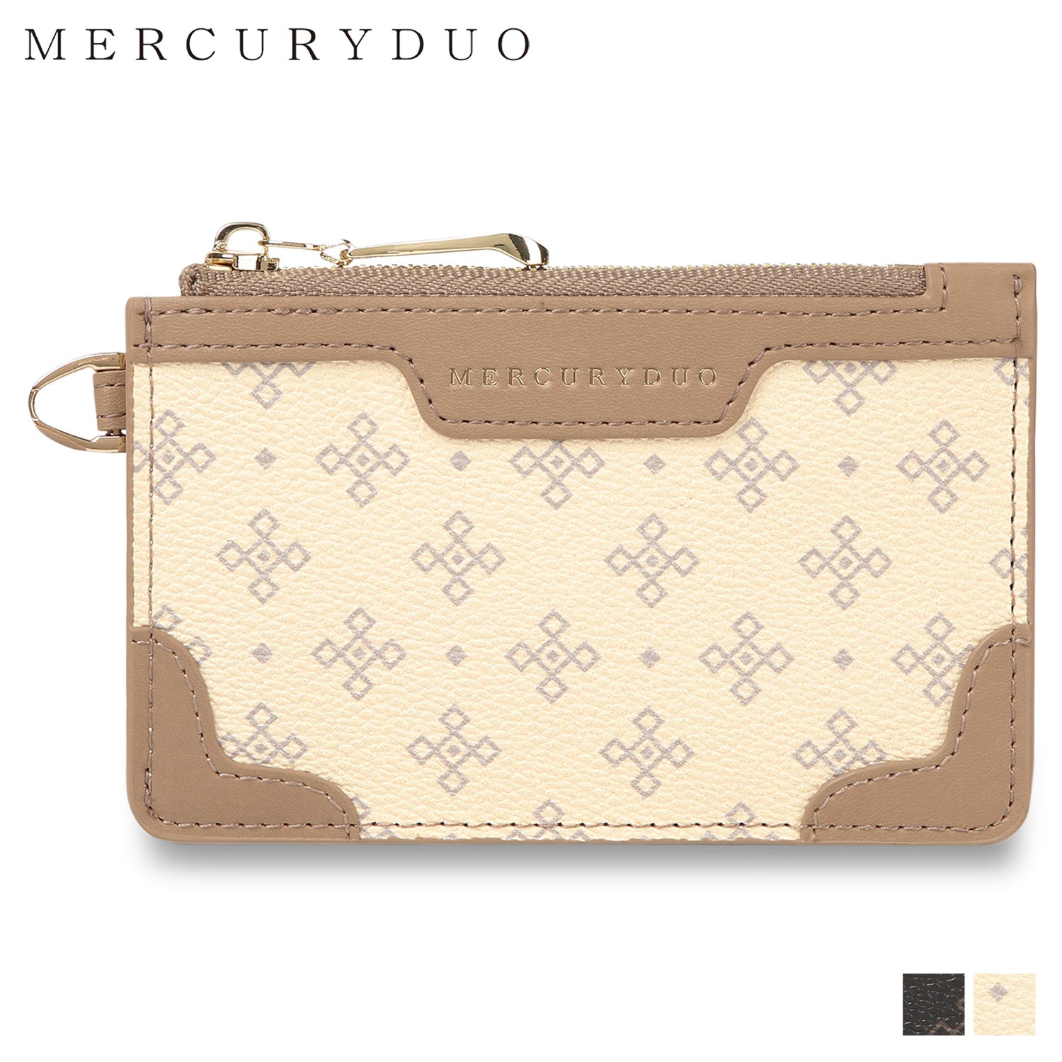 マーキュリーデュオ MERCURYDUO マーキュリーデュオ MERCURYDUO 錢包 卡片夾 女士 L字拉鍊 MONOGRAM SLIM WALLET 黑色 米白色 黑色 MER-90080W