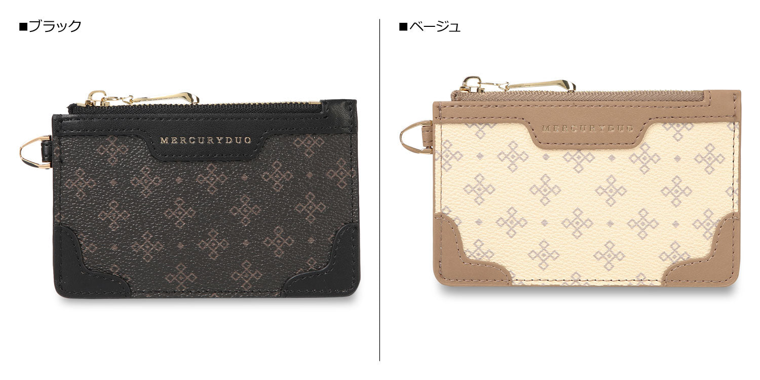 マーキュリーデュオ MERCURYDUO マーキュリーデュオ MERCURYDUO 錢包 卡片夾 女士 L字拉鍊 MONOGRAM SLIM WALLET 黑色 米白色 黑色 MER-90080W