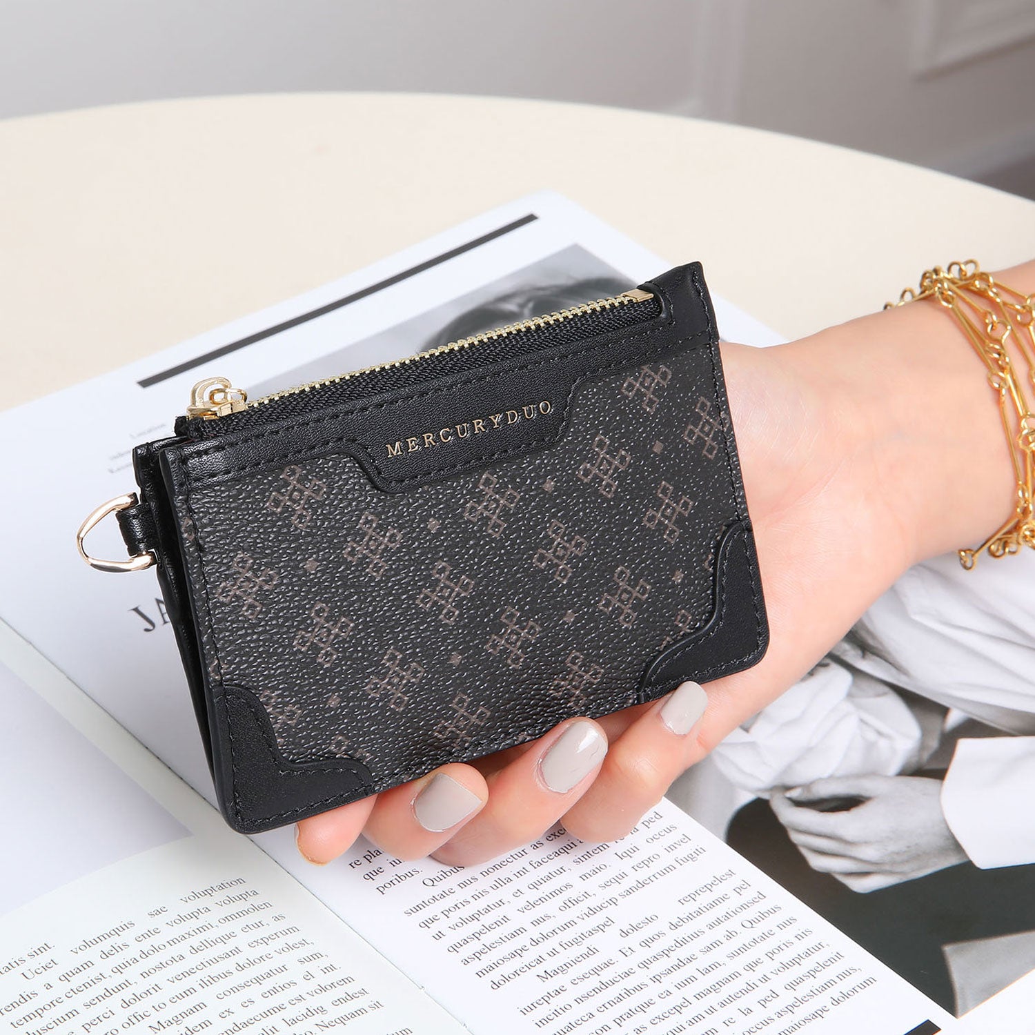 マーキュリーデュオ MERCURYDUO マーキュリーデュオ MERCURYDUO 財布 カードケース レディース L字ファスナー MONOGRAM SLIM WALLET ブラック ベージュ 黒 MER-90080W