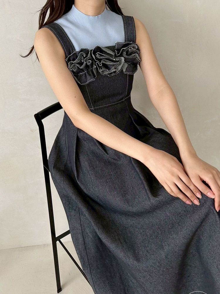 マーキュリーデュオ MERCURYDUO デニムフラワーモチーフジャンスカ （オフホワイト） オフホワイト