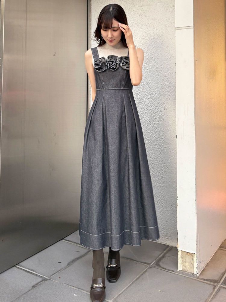 マーキュリーデュオ MERCURYDUO デニムフラワーモチーフジャンスカ （オフホワイト） オフホワイト