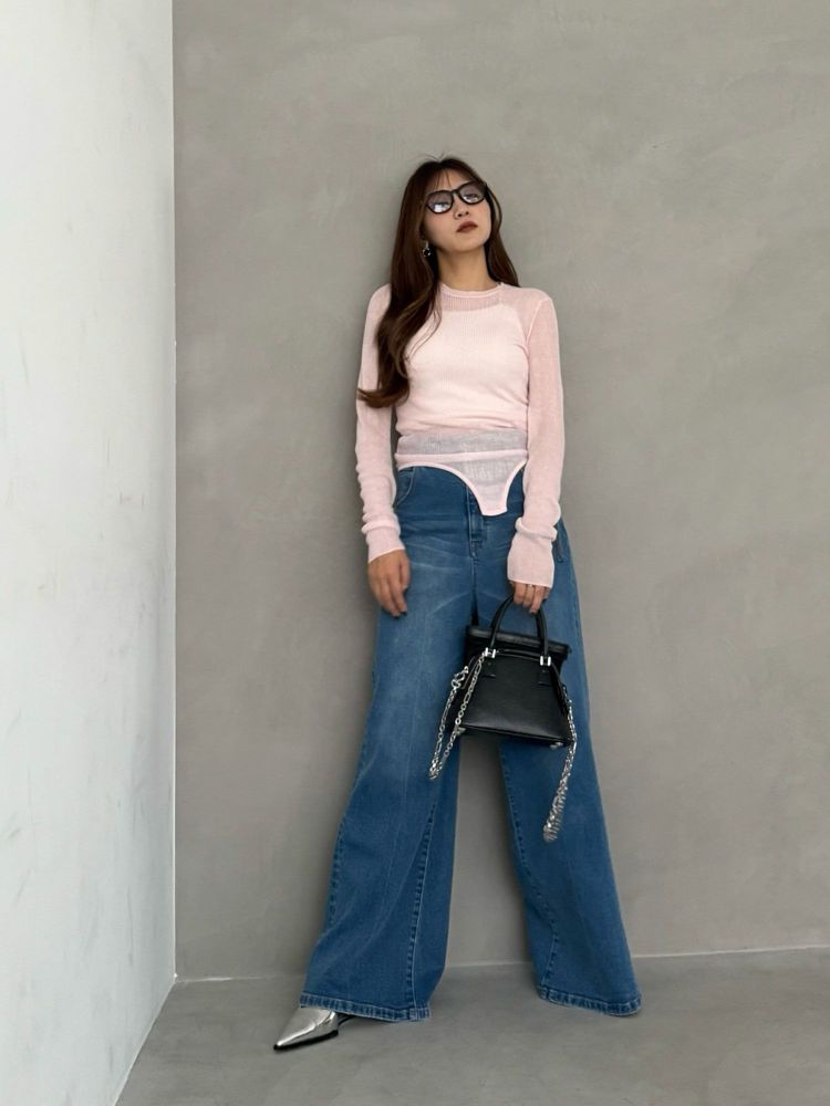 マーキュリーデュオ MERCURYDUO ハイライズワイドレッグデニム （ブルー） ブルー